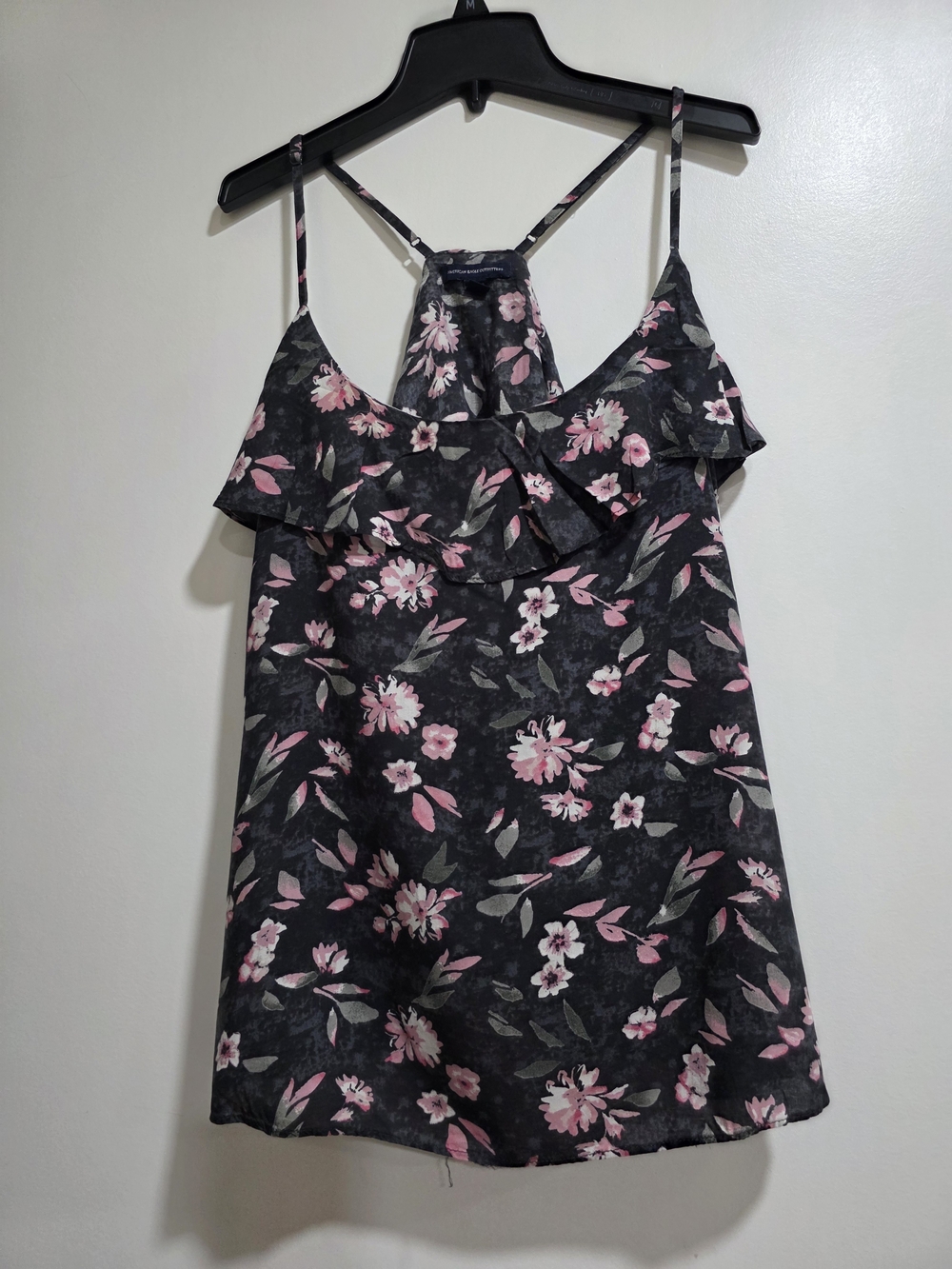 American Eagle Outfitters Black Pink Floral Ruffle Cami
